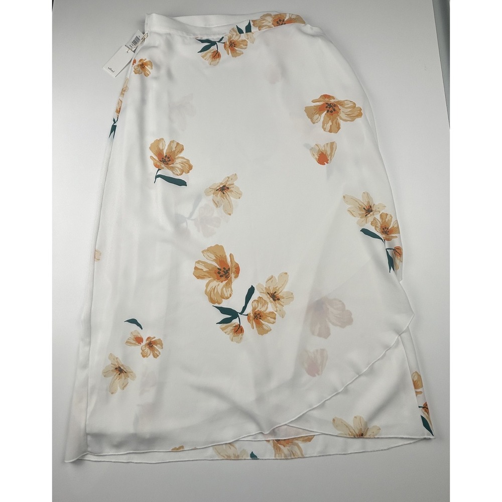 Aritzia Wilfred Women's White Floral Wrap Midi Skirt Size‎ L NWT